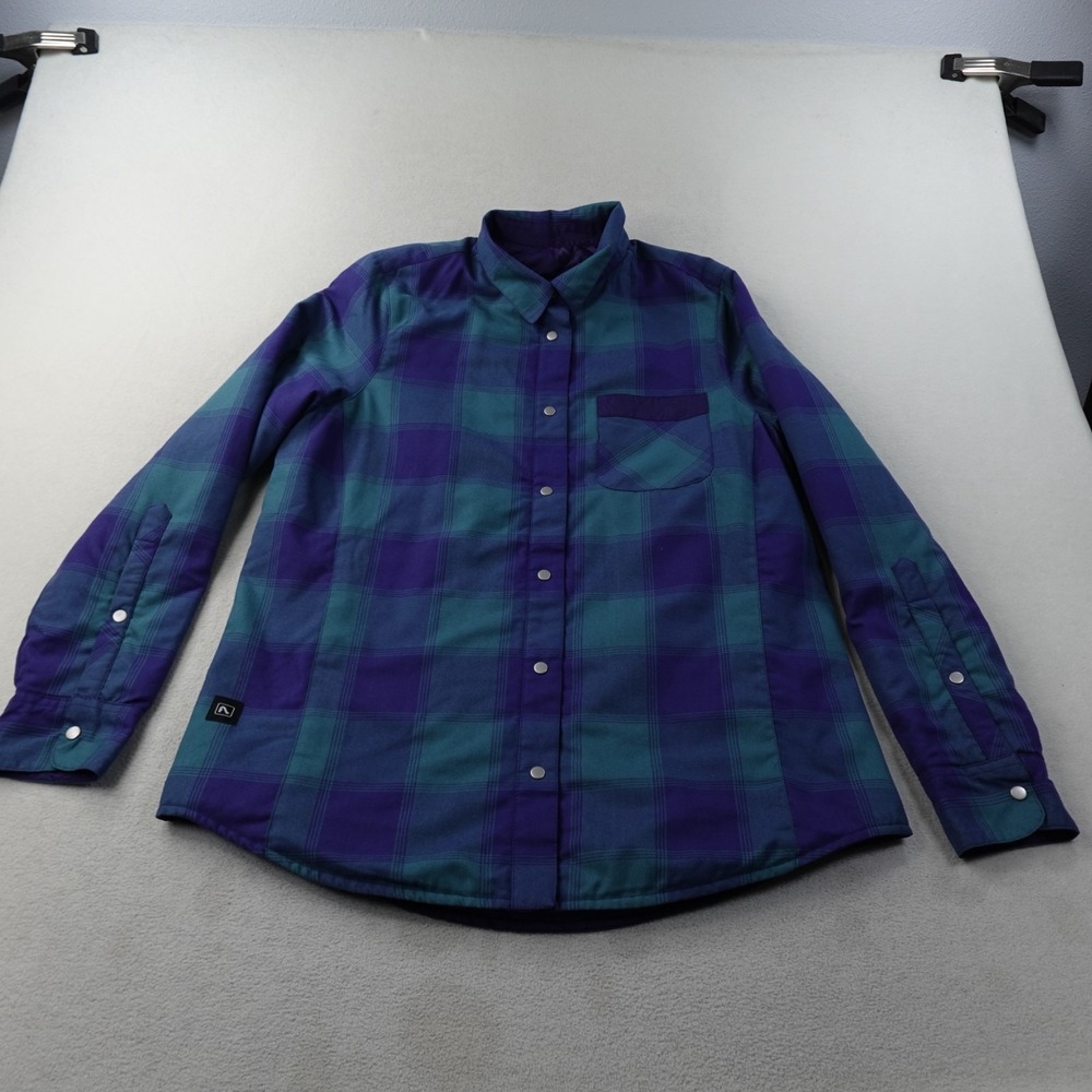 Flylow Penny Insulated Flannel Shirt Womens Large Plaid Snap Up Jacket Blue